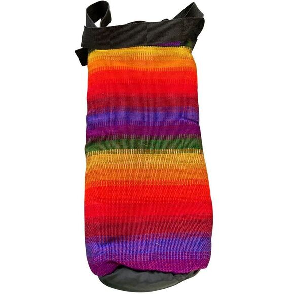 Handcrafted Guatemalan Wine Caddy Holder With Colorful Embroidery & Adjustable S - Picture 2 of 6